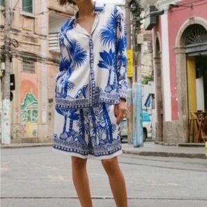 Zara Blue and White Printed Two-Piece Set